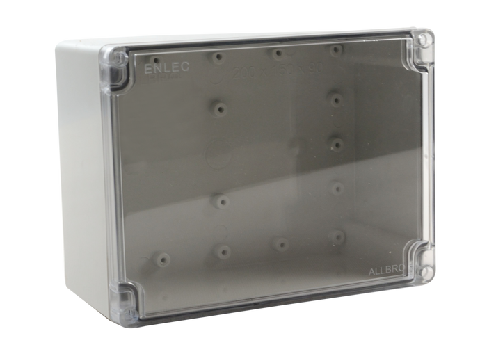 Polycarbonate Enclosure 200x120x90 Grey Base with Transparent Lid IP65