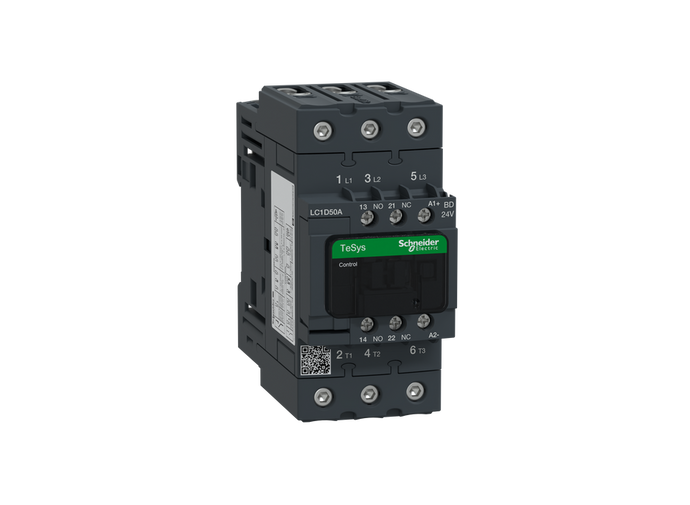 Schneider LC1D50ABD - TeSys contactor -3P(3 NO) -AC-3/AC-3e -<= 440 V 50 A 24 V DC standard coil