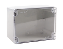 Load image into Gallery viewer, Polycarbonate Enclosure 160x120x90 Grey Base with Transparent Lid IP65
