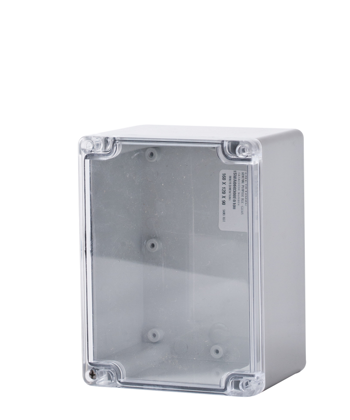 Polycarbonate Enclosure 160x120x90 Grey Base with Transparent Lid IP65