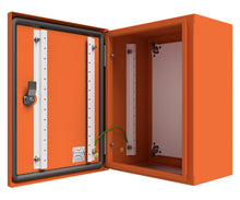 Load image into Gallery viewer, X15 Orange Powder Coated, Galvanised Mild Steel Enclosure 300Hx200Wx150D - 1.5mm
